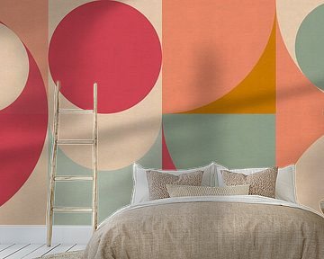 Bauhaus Forms in Coral , Pink, Teal by Dina Dankers