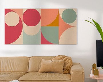 Bauhaus-vormen in koraal, roze, groenblauw van Dina Dankers