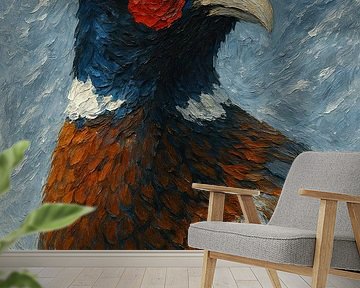 Pheasant in the blizzard (colourful rural realistic portrait bird painting) by Natalie Bruns
