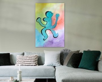 alle kleuren van de regenboog 4 aquarel van vrolijk dansende figuurtjes in line-art stijl
