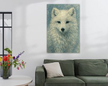 Poolvos in de sneeuw (Schattig schilderij Noordpool dier zachte witte winter vacht dikke verf) van Natalie Bruns