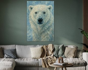 Ijsbeer in de sneeuw (Arctisch blauw wit portret wild dier krachtig imponerend wildernis) van Natalie Bruns