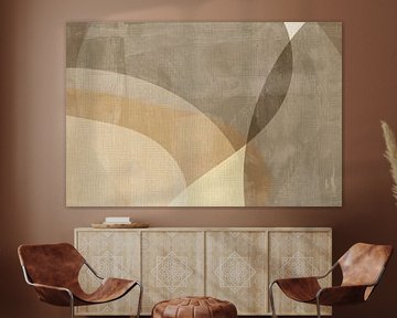 Taupe en beige abstracte vormen op linnen van Dina Dankers