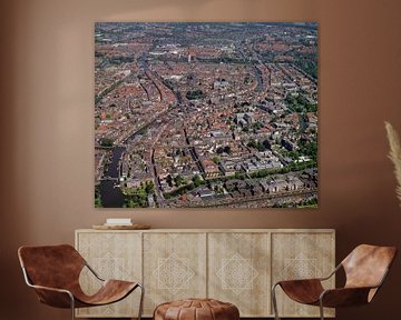 1988: Historische luchtfoto van de stad Leiden van Frans Rombout