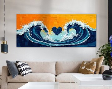 Abstracte botsing van golven - geboorte van het blauwe hart