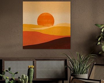 Minimal Art: Woestijnlandschap met ondergaande zon