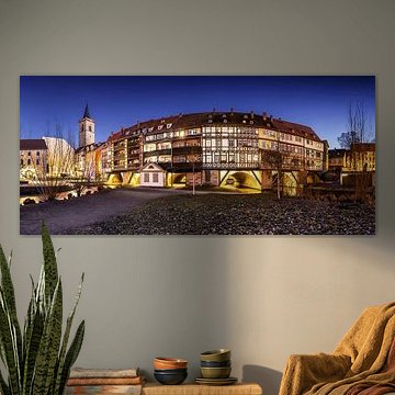 Historic Krämerbrücke in Erfurt at the blue hour in the evening
