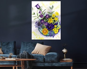 Frühlingsblumen blau gelb von Marriët de Visser