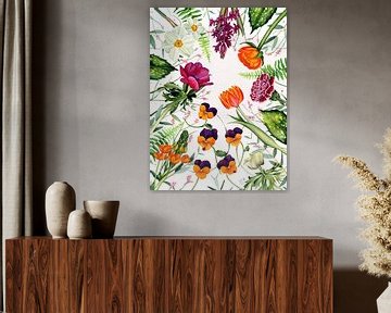 Frühlingsblumen orange rosa von Marriët de Visser