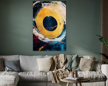 Goldener Kreis auf blauer Leinwand von Art & Soul Creations