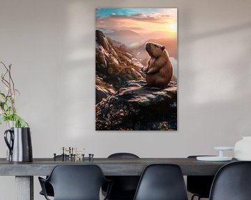 Capybara en méditation dans un paysage de montagne