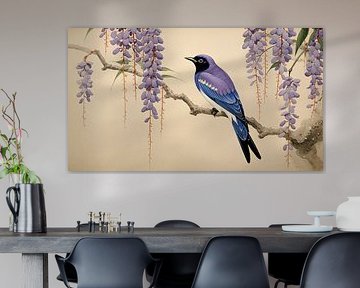 Hirondelle et glycine dans le style japonais