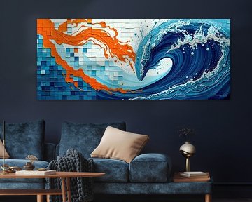 Golven van de oceaan, compositie van beweging en weerstand - fragmenten van een stromend landschap