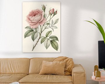 Botanische studie van roze rozen van Artistic