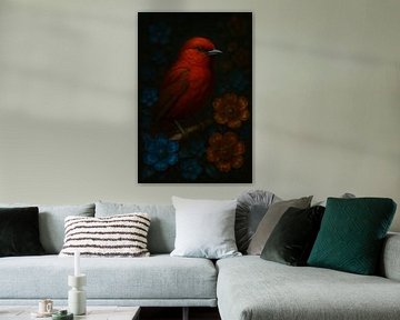 Rode Zanger tussen Bloemen – een vleugje mysterie van But First Framing