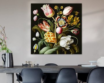 Old masters tulips bouquet historical naturalistic detailed by gm_designs