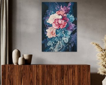 Pioen Kunst | Roze en Blauwe Bloemen