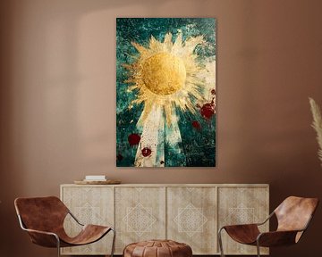 Golden sun with turquoise background by Art & Soul Creations