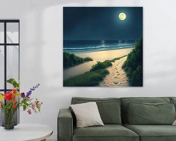 Maanverlichte voetafdrukken op het zand van Artistic