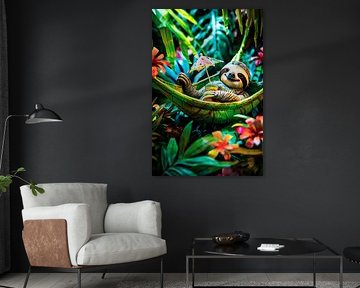 Tropische luiaard met bloemen