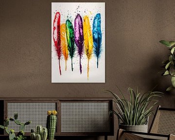 Colourful feathers with paint splashes by Imperial Art House