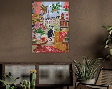 Kat voor het raam in Parijs felle kleuren van Caroline Bonne Müller