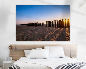 Golfbreker zonsondergang Zoutelande van MSP Canvas