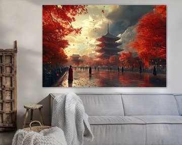 Picturesque Japanese statue temple