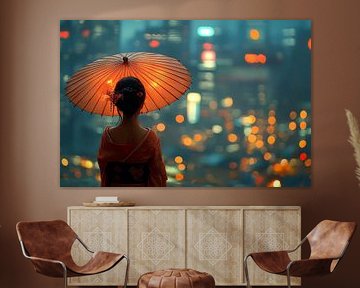 Picturesque Japanese statue woman in town