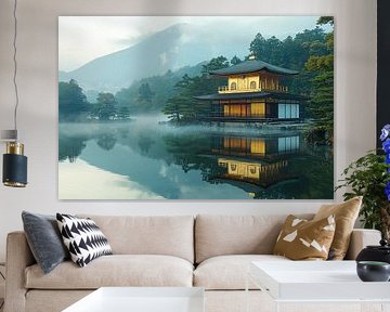 Picturesque Japanese statue house by the water