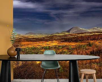 A view of the amazing and idyllic Norwegian landscape. Autumn picture of mountains and rivers.