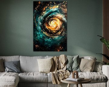 Spiraalvormige kosmos in goud blauw van Art & Soul Creations