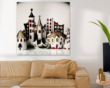 Miniature town porcelain houses towers art deco surreal by gm_designs