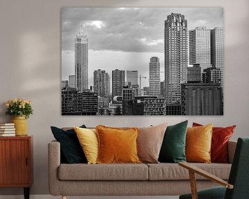 Rotterdam skyline tijdens zonsopgang in zwart-wit van Sjoerd van der Wal Fotografie