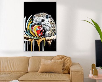 Schilderij egel met kleurrijke bal van Imperial Art House