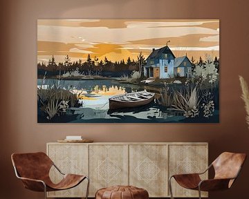 Huis aan een meer, collage van Nick Wendt