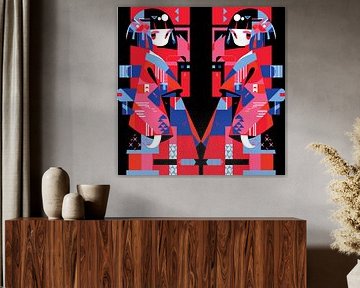 Modern Abstract Japanese Girl – Geometric Kimono by Ramy Salah Hefny