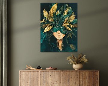 Groene Gouden Blad Vrouw van I ❤ Bloemen