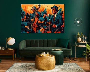 illustratieve poster met Jazz concept, muzikanten van Ariadna de Raadt-Goldberg