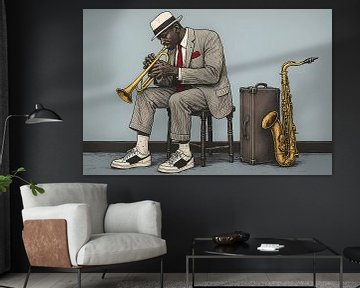 illustratieve poster met Jazz concept, muzikant van Ariadna de Raadt-Goldberg
