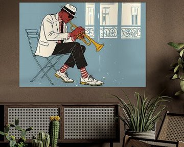 illustratieve poster met Jazz concept, muzikant van Ariadna de Raadt-Goldberg