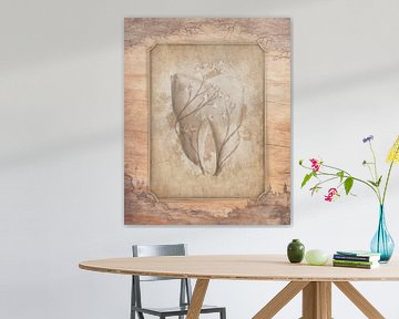 Surrealistisch schilderij met tand en bloemen, in antieke vintage stijl van SergeivoArt