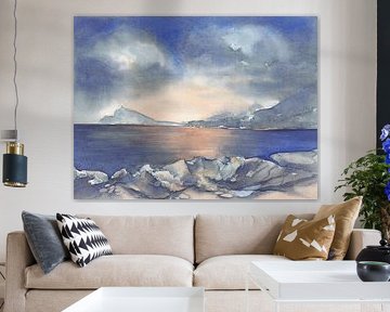 Clouds, mountains and the sea in the evening by Adriana Mueller