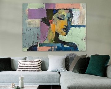 Vrouw met Kleuren | Vrouw Abstract van Blikvanger Schilderijen