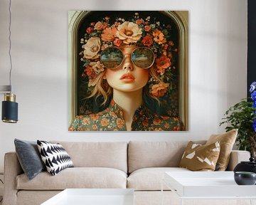 Reflecterende Bril Bloemenvrouw van Blikvanger Schilderijen
