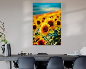 Zonnebloemen in zonlicht van Art & Soul Creations