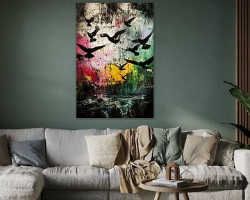 Kleurrijke silhouetten van vliegende vogels van Art & Soul Creations