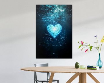Coeur lumineux sous l'eau