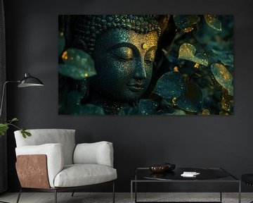 Boeddha (boeddha) tussen de bladeren goud-groen panorama van TheXclusive Art
