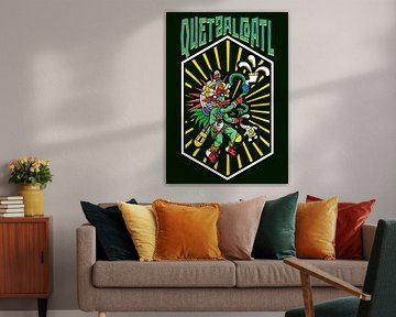 Quetzalcoatl avec couronne de plumes et symboles